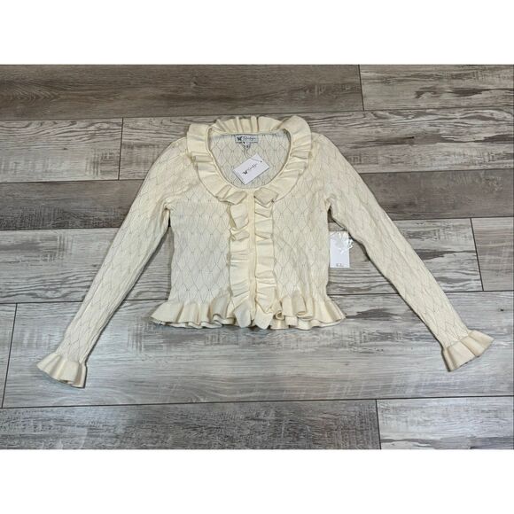 Jessica Simpson cream ruffled sweater size S - Picture 2 of 10